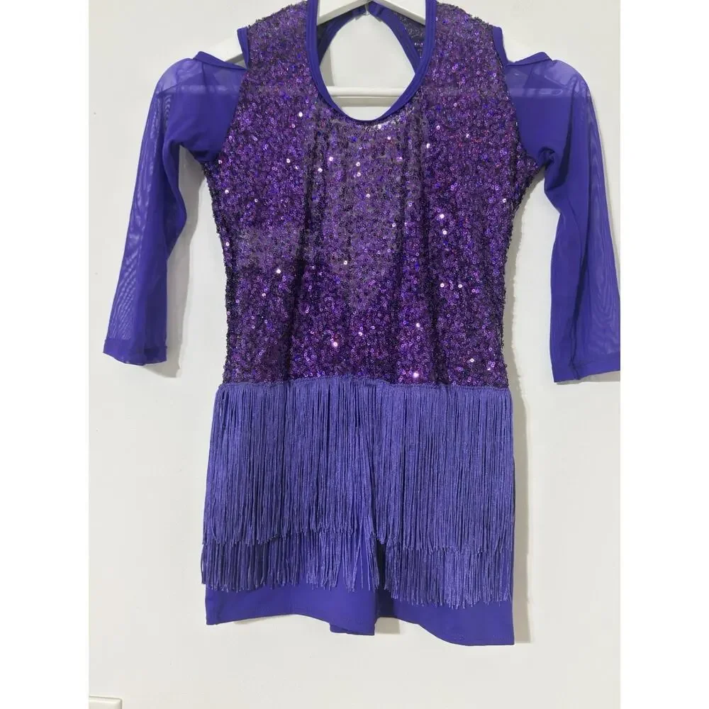 Revolution Dance Costume Large Child Purple Recital Jazz with Sequins & Fringe